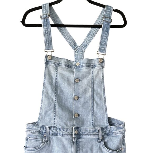 Celebrity Pink Light Wash Distressed Denim Overall Shorts Large Rolled Hem - Picture 2 of 8